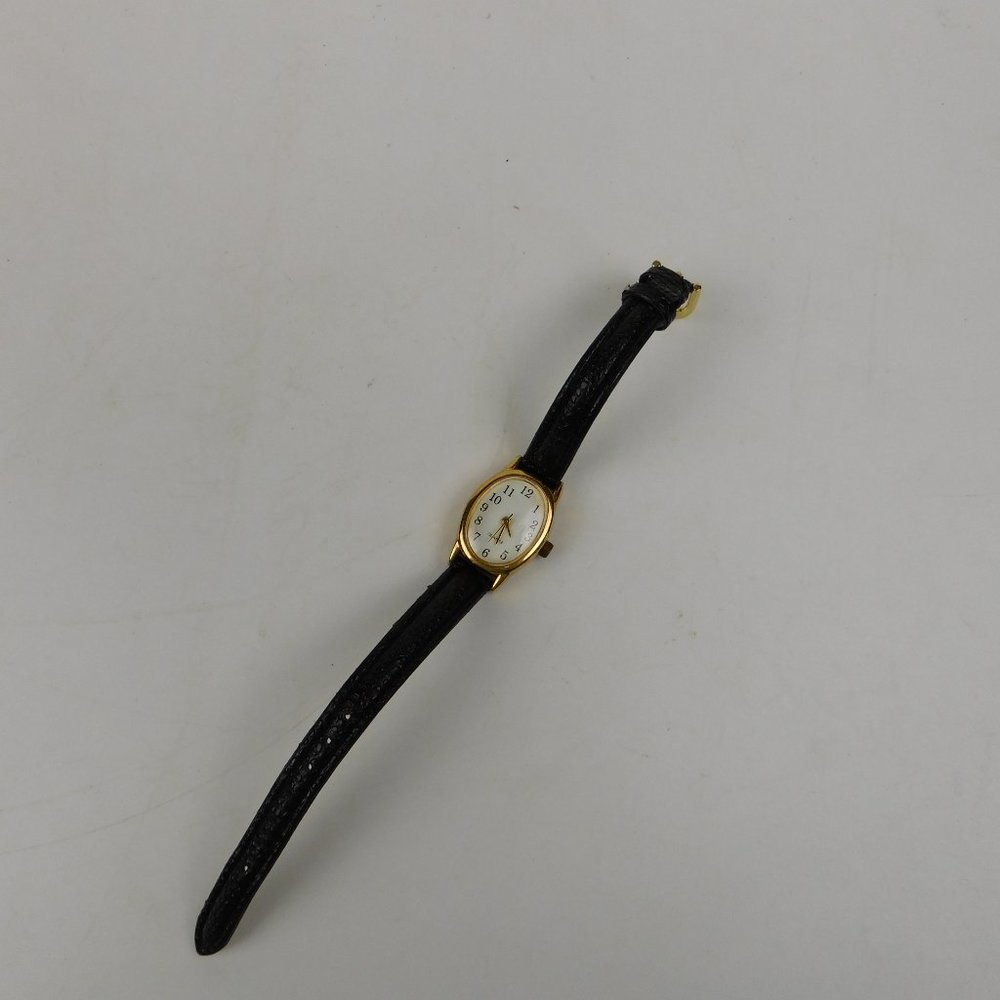 Quartz Watch - Black Leather Like Band, Stainless Steel